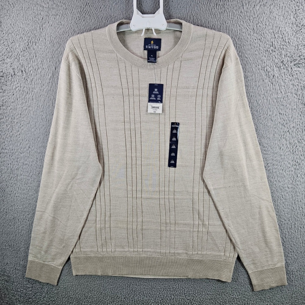 Stafford Mens XL Taupe Crew Neck Sweater Long Sleeve Wool‎ Blend NWT NEW